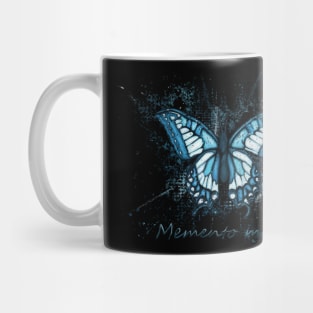 Blue morpho butterfly splatter art, memento mori Mug